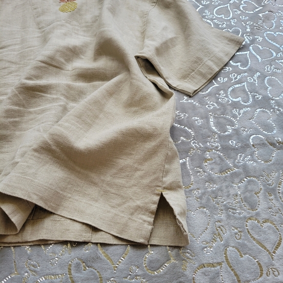 Tan Pineapple Top Embroidered Button Down Vacation - Picture 6 of 7